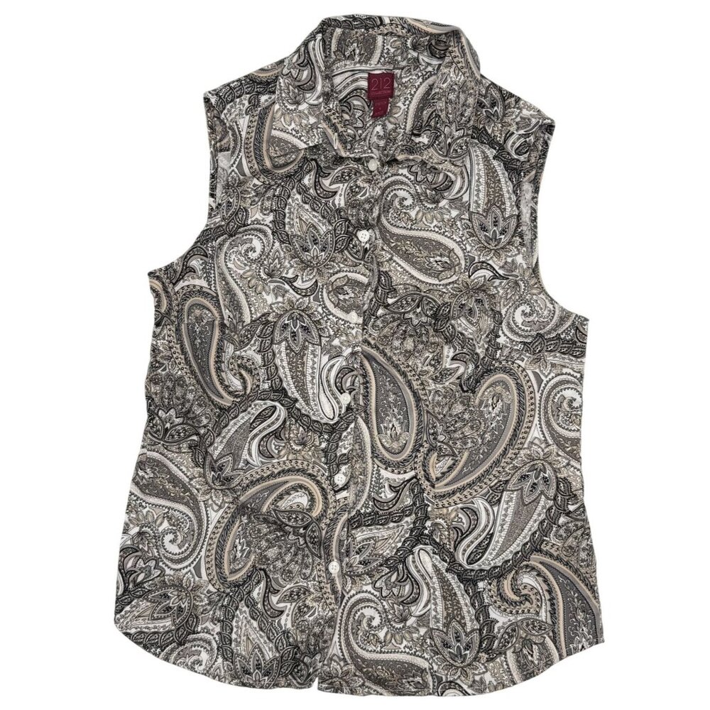 212 Collection Size S Womens Sleeveless Paisley Button Down Shirt